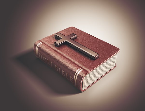 Holy Bible book. Catholicism concept. 3D Illustration