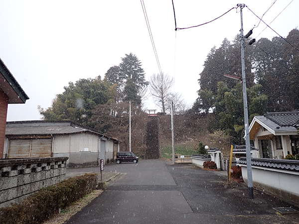 白鬚神社の参道。雪の降り始め。
