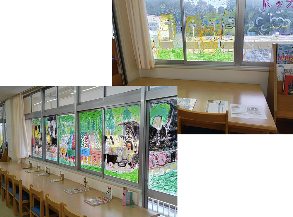 本郷西小学校図書室の窓